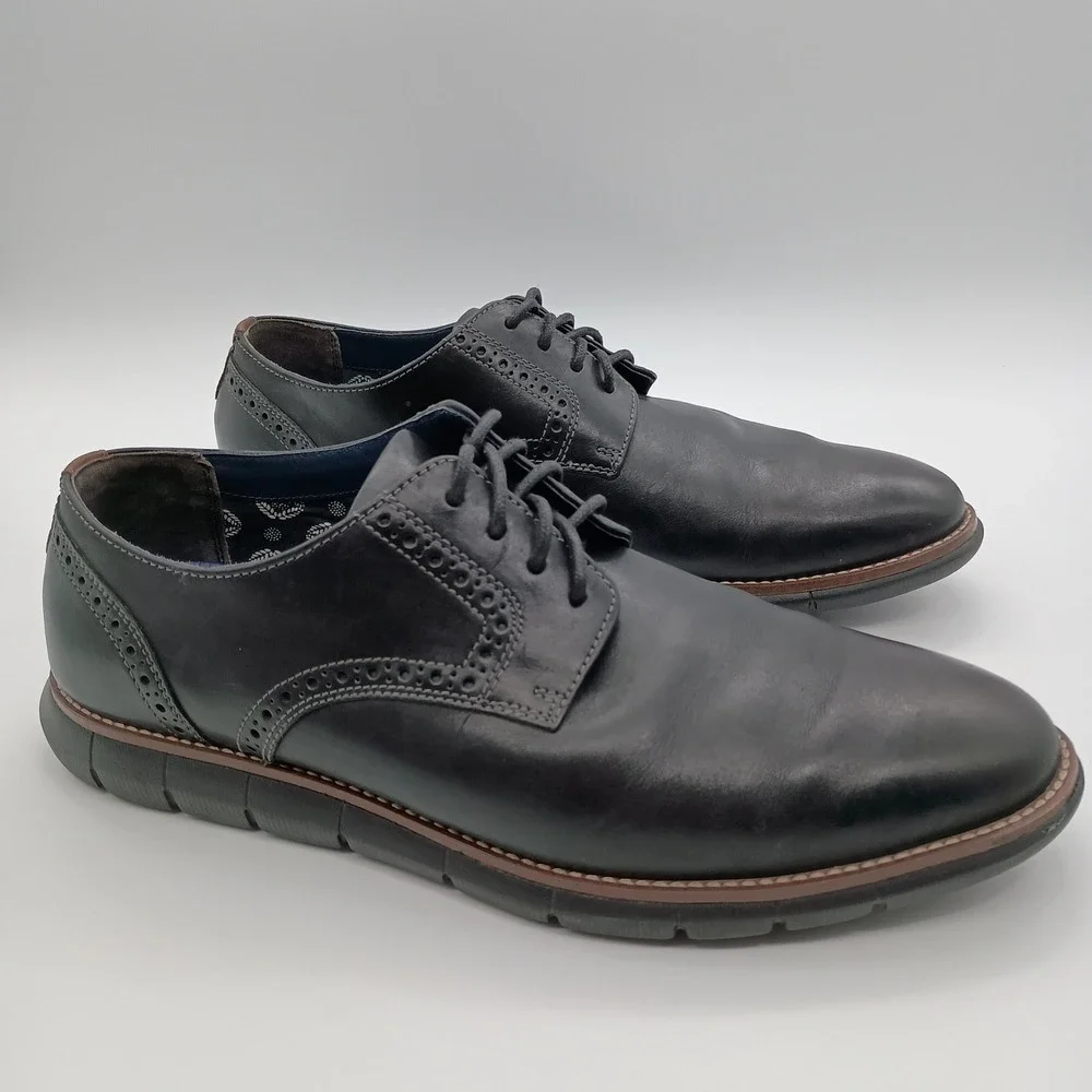 Johnston & Murphy Mens 10M Black Leather Derby‎ Dress Shoes Plain Toe Lace Up